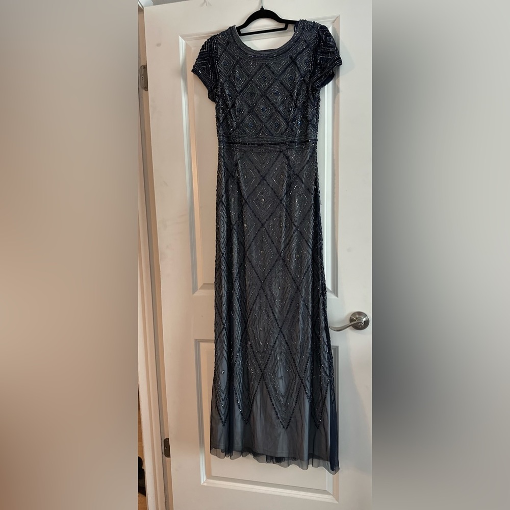 Dark blue formal dress with beading